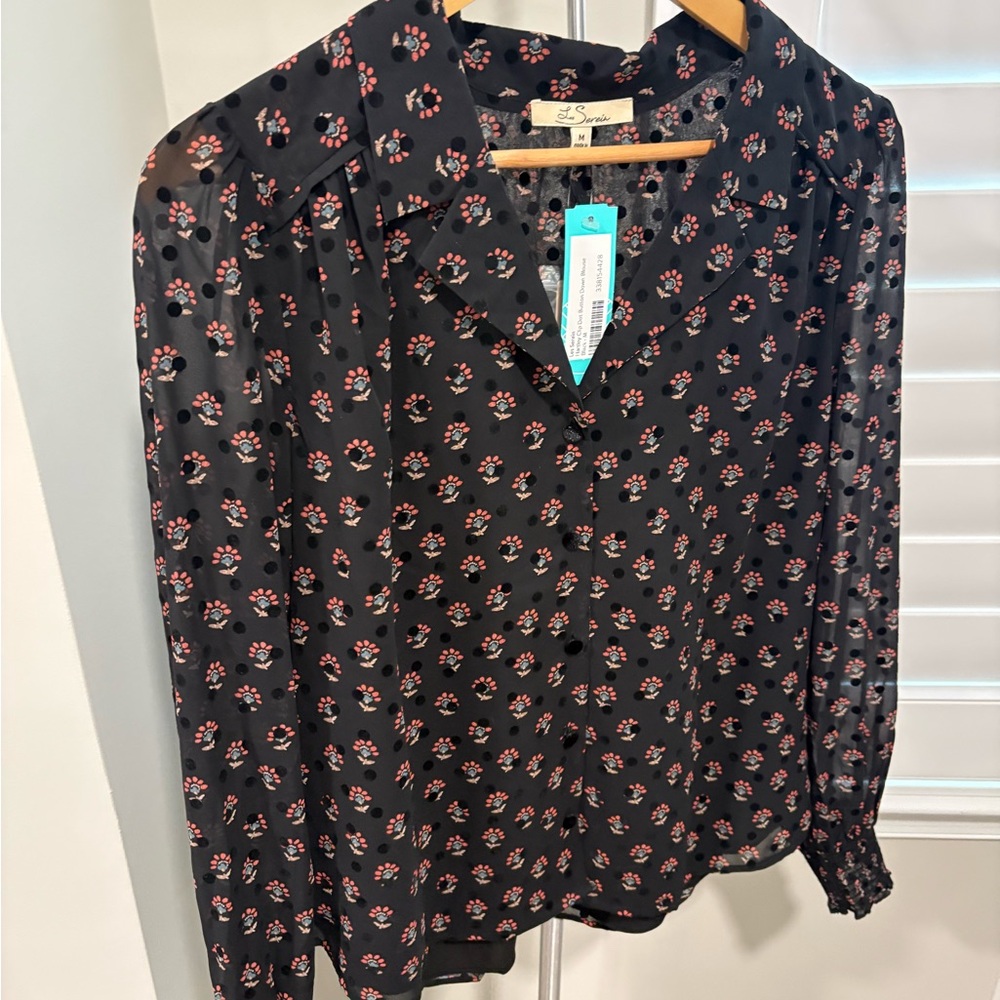 Stitch Fix Black Floral Button-Up Blouse